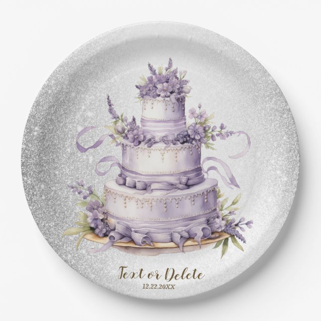 Plato De Papel Fiesta Cake Lavender Floral acuarela Elegante (Anverso)