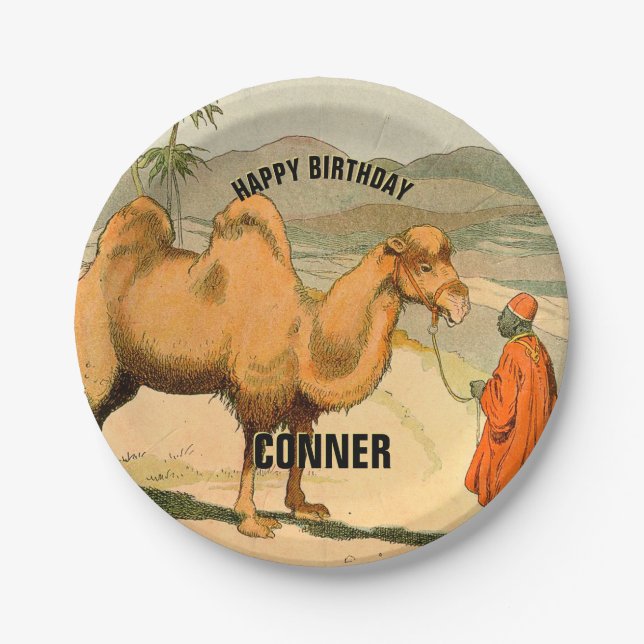 Plato De Papel Fiesta Camel Happy Birthday (Anverso)