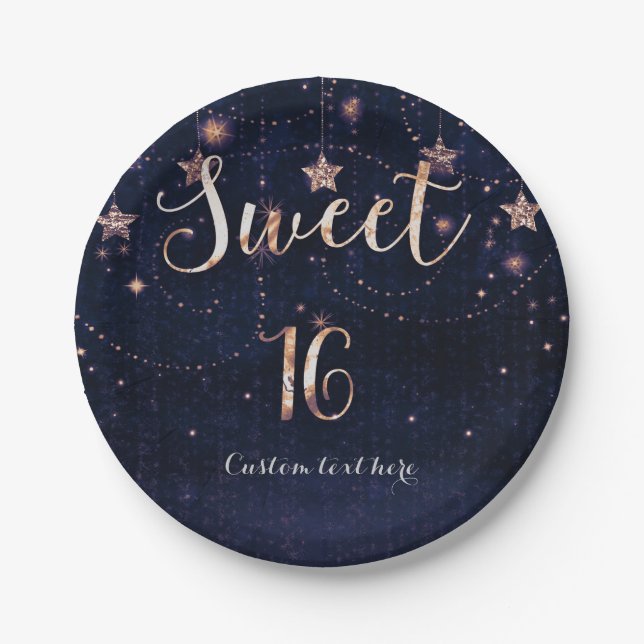 Plato De Papel Fiesta Caprichosa de Sweet 16 Estrellada de Morado (Anverso)