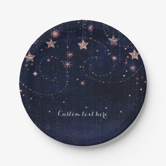 Plato De Papel Fiesta caprichoso Celestial Purple & Gold (Anverso)