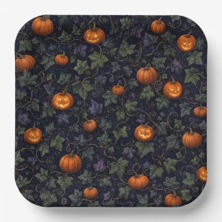 Plato De Papel Fiesta Casa Embrujada Ivy y Calabaza Halloween 