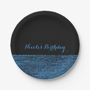 Plato De Papel Fiesta Chic de Secuencias Glam Modernas Azules y N