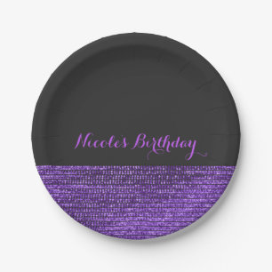 Plato De Papel Fiesta Chic de Secuencias Glam Modernas Morado y G