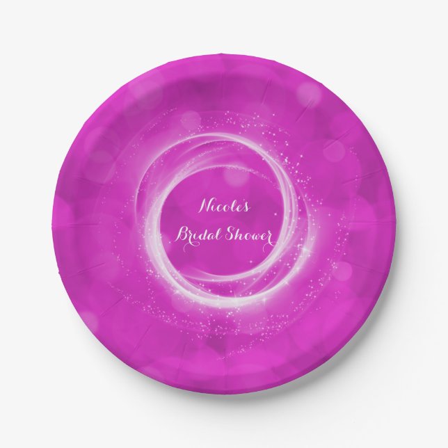Plato De Papel Fiesta Cinderella Brillo Rosa y Blanco para Cualqu (Anverso)