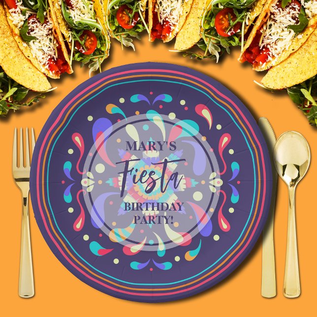 Plato De Papel Fiesta Colorida Azul (Colorful Fiesta Blue Birthday Paper Plates)