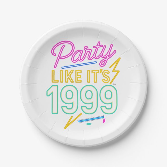 Plato De Papel Fiesta Como Si Fuera 1999®™ – Voltaje Neon (Anverso)