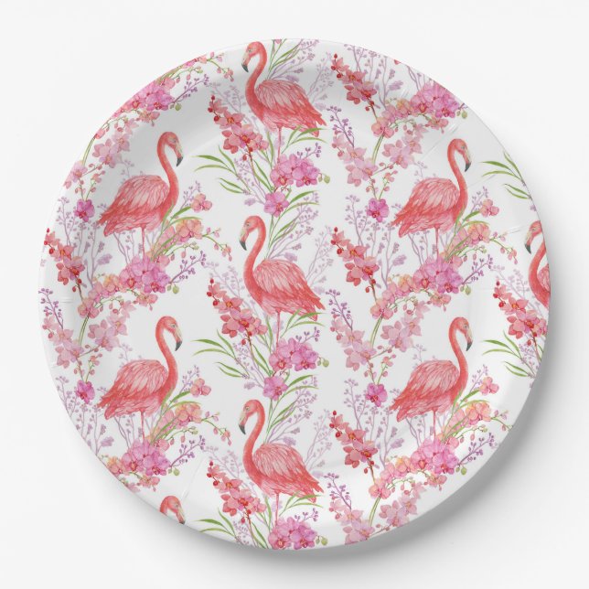 Plato De Papel Fiesta con patrón de flamenco rosa lindo (Anverso)