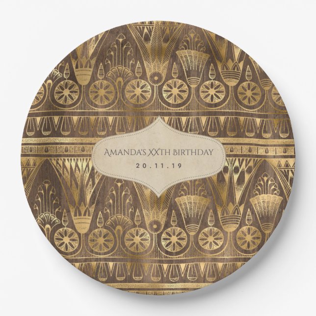 Plato De Papel Fiesta con tema egipcio de papel de oro (Anverso)