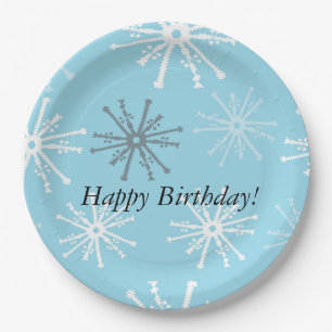 Plato De Papel Fiesta congelado Snowflakes Happy Birday Paper Pla