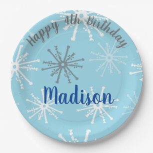 Plato De Papel Fiesta congelado Snowflakes Happy Birday Paper Pla