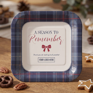 Plato De Papel Fiesta Corporativa de Navidad en Plaid Navy