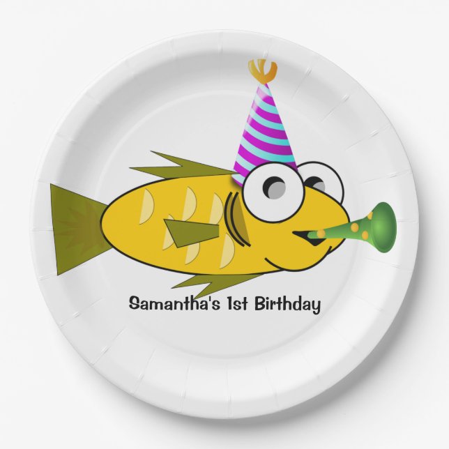 Plato De Papel Fiesta Cute Goldfish Personalizado Cumpleaños (Anverso)