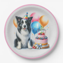 Plato De Papel Fiesta Cute Happy Birthday Border Collie