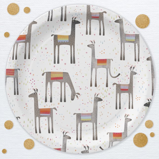 Plato De Papel Fiesta Cute Llama Alpaca (Fun llama pattern party paper plates)