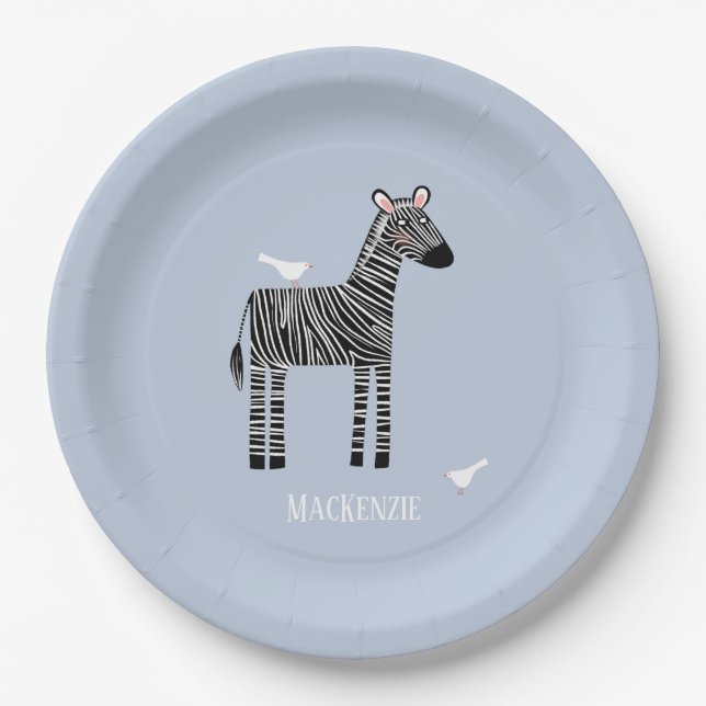 Plato De Papel Fiesta Cute Zebra Blue Boy (Anverso)