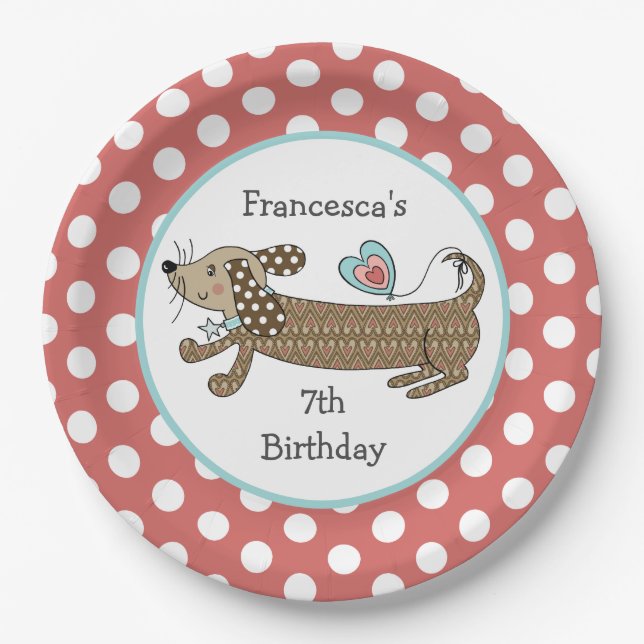 Plato De Papel Fiesta Dachshund de perros de la salchicha persona (Anverso)