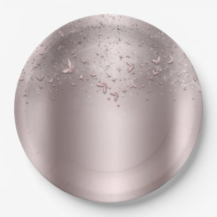 Plato De Papel Fiesta de 16  de mariposa con flúor de chispa rosa