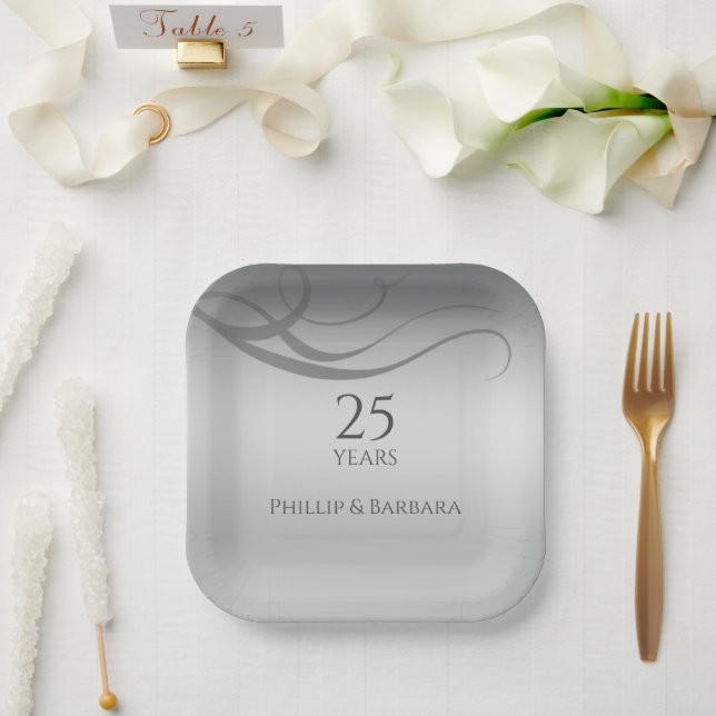 Plato De Papel Fiesta de 25 años elegante y personalizado (Boda)