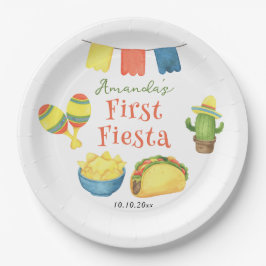 Plato De Papel Fiesta de Acuarela Cumpleaños Uno