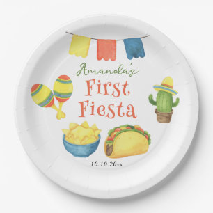Plato De Papel Fiesta de Acuarela Cumpleaños Uno