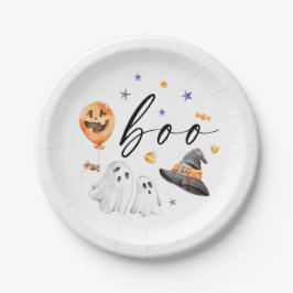 Plato De Papel Fiesta de acuarela de Boo Halloween