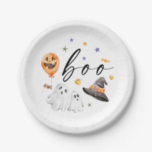 Plato De Papel Fiesta de acuarela de Boo Halloween