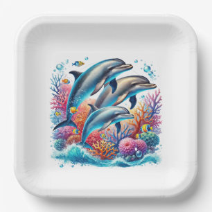 Plato De Papel Fiesta de amantes de delfines lindos