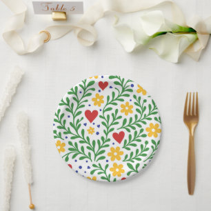 Plato De Papel Fiesta de Amor Divertida Negrita Colorida Floral B