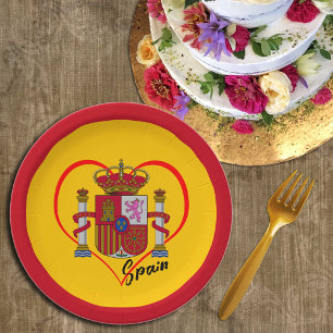 Plato De Papel Fiesta de Amor España, bandera española patriótica