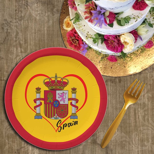 Plato De Papel Fiesta de Amor España, bandera española patriótica (Subido por el creador)