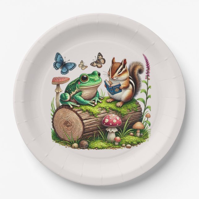 Plato De Papel Fiesta de animales de bosque (Anverso)