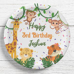 Plato De Papel Fiesta de animales de la jungla suave feliz cumple<br><div class="desc">Fiesta de animales de la jungla dulce feliz cumpleaños fiestas de nombres personalizados. Agradable para fiesta pequeño con monos,  jirafa,  tigre y leopardo.</div>