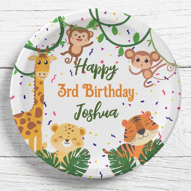 Plato De Papel Fiesta de animales de la jungla suave feliz cumple (Subido por el creador)