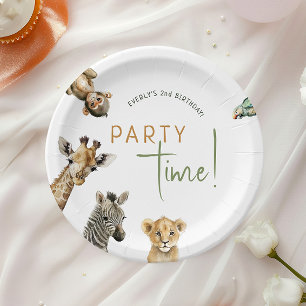 Plato De Papel Fiesta de animales de Safari en la jungla