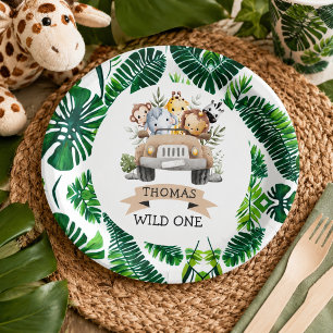 Plato De Papel Fiesta de Animales Safari en la Jungla Tropical