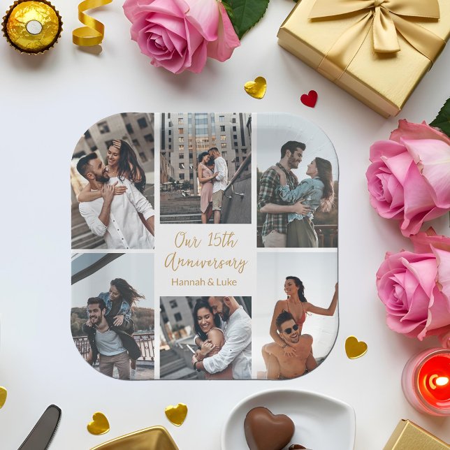 Plato De Papel Fiesta de aniversario de Collage de fotos de parej (Subido por el creador)