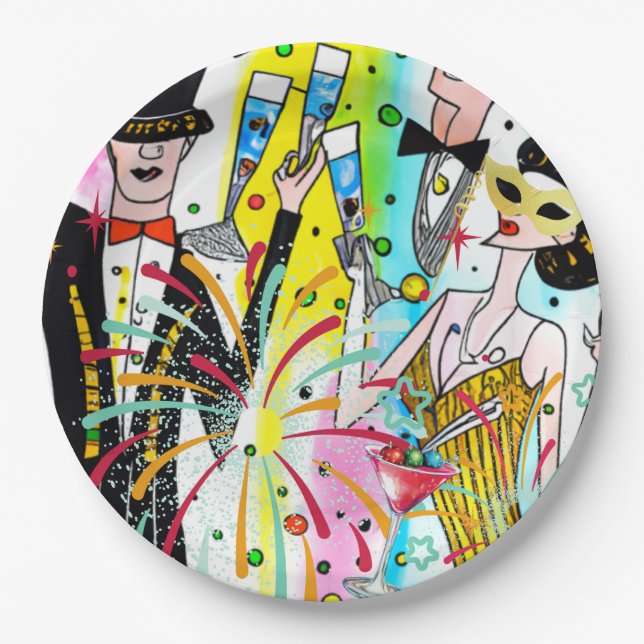 Plato De Papel Fiesta de Año Nuevo (Anverso)