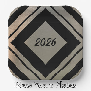 Plato De Papel Fiesta de Año Nuevo 2026 con estilo moderno y meta