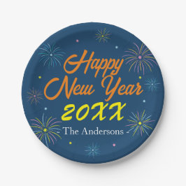 Plato De Papel Fiesta de Año Nuevo de color plano - Azul marino