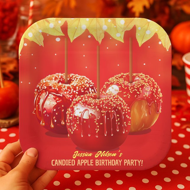 Plato De Papel Fiesta de Apple candelado en otoño (Fall Autumn Candied Apple Party Paper Plates
)