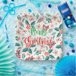 Plato De Papel Fiesta de árbol de Navidad moderno rojo y verde