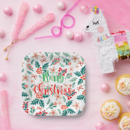 Plato De Papel Fiesta de árbol de Navidad moderno rojo y verde