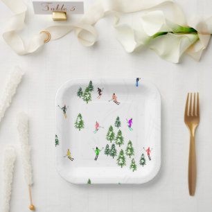 Plato De Papel Fiesta de Arte de Esquí Alpino Freeride