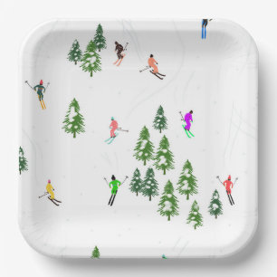 Plato De Papel Fiesta de Arte de Esquí Alpino Freeride