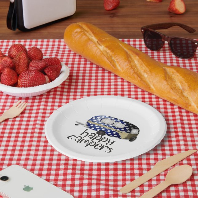 Plato De Papel fiesta de arte de la palabra Happy Campers lindo (Picnic)