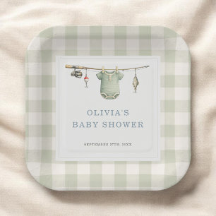 Plato De Papel Fiesta de Baby Shower a Cuadros de Pescador