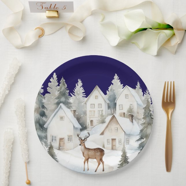 Plato De Papel Fiesta de Baby Shower Acuarela de Ciervos de Invie (Boda)