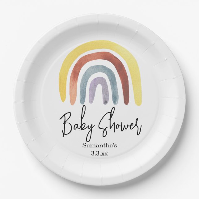 Plato De Papel Fiesta de baby shower arcoíris boho (Anverso)