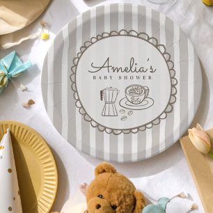Plato De Papel Fiesta de Baby Shower Café Bebe a Rayas