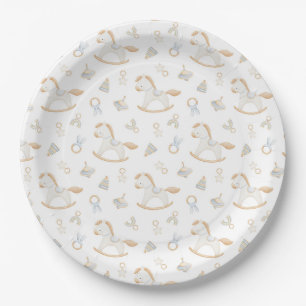 Plato De Papel Fiesta de Baby Shower con Caballo de Madera Grandm